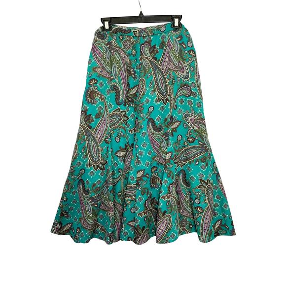 Coldwater Creek Teal & Paisley Flared Maxi Skirt Large Petite Cottagecore Boho - Picture 2 of 4